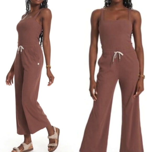 Vuori Mudra Jumpsuit Women's Ribbed Drawstring Pockets Athleisure Hazelnut - Picture 2 of 13